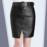 Sexy Winter Skirt High Waist Leather Pencil Black Skirt