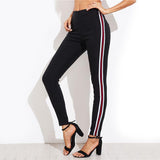 High Waist Casual Black Side Striped Trouser