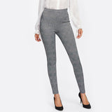 Elegant Grey Plaid Stretchy Trouser