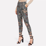 Crisscross Knot Pant Multicolor Floral Waist Zipper Trouser