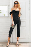 Sexy off shoulder black riffle jumpsuit