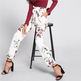 Elastic Waist Self Belted Floral Pant - Trouser