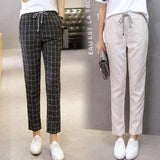 Elastic waist plaid casual ladies harem pants