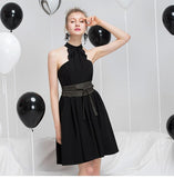 Sexy Black Halter Lace Up Party Dress